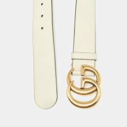 Pre Owned Gucci Off White Leather GG Marmont Buckle Belt 95CM