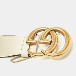 Pre Owned Gucci Off White Leather GG Marmont Buckle Belt 95CM