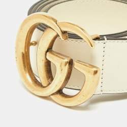 Pre Owned Gucci Off White Leather GG Marmont Buckle Belt 95CM