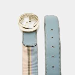 Gucci Multicolor Stripe Canvas and Leather Interlocking G Buckle Belt 85CM