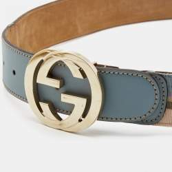 Gucci Multicolor Stripe Canvas and Leather Interlocking G Buckle Belt 85CM