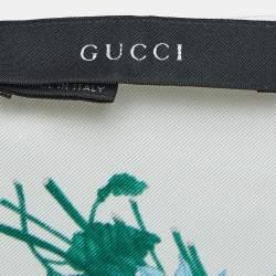 Pre Owned Gucci White/Blue Floral Print Silk Square Scarf