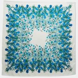 Pre Owned Gucci White/Blue Floral Print Silk Square Scarf