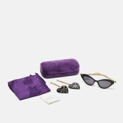 Pre Owned Gucci Black & Gold Tone/Grey GG0978S Charm Detail Cat-Eye Sunglasses