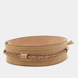 Pre Owned Gucci Beige Leather Tassel Waist Belt 80 CM