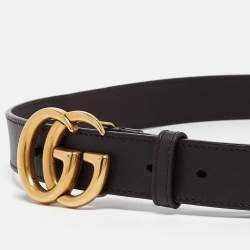 Pre Owned Gucci Dark Brown Leather GG Marmont Belt 85CM