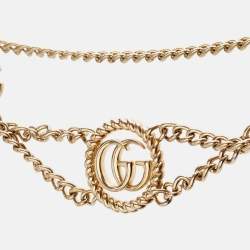 Pre Owned Gucci Gold Double G Logo Chain Link Belt