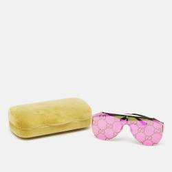 Pre Owned Gucci Pink Guccissima Mirrored GG0584S Mask Sunglasses