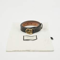 Pre Owned Gucci Black Leather Framed Double G Belt 90CM