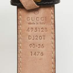 Pre Owned Gucci Black Leather Framed Double G Belt 90CM