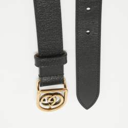 Pre Owned Gucci Black Leather Framed Double G Belt 90CM