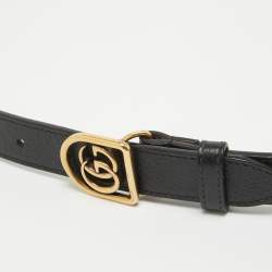 Pre Owned Gucci Black Leather Framed Double G Belt 90CM