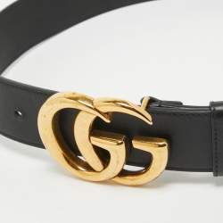Pre Owned Gucci Black Leather GG Marmont Buckle Belt 70CM