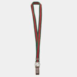Gucci Green/Red Web Canvas Interlocking G Lanyard Keychain