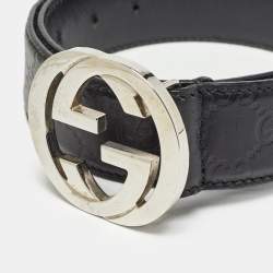 Gucci Black Guccissima Leather Interlocking G Buckle Belt 90CM