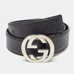 Gucci Black Guccissima Leather Interlocking G Buckle Belt 90CM