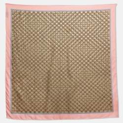 Gucci Beige/Pink GG Monogram Bee Silk Square Scarf