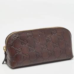 Pre Owned Gucci Dark Brown Guccissima Leather Cosmetic Pouch