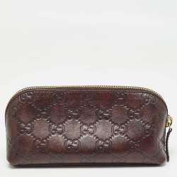 Pre Owned Gucci Dark Brown Guccissima Leather Cosmetic Pouch