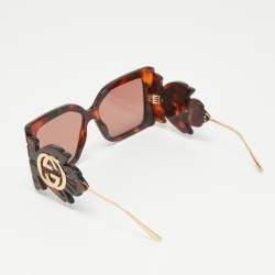 Pre Owned Gucci Brown Tortoise GG0535S Leaf Motif Oversized Sunglasses