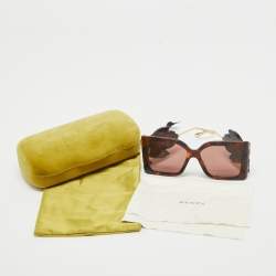 Pre Owned Gucci Brown Tortoise GG0535S Leaf Motif Oversized Sunglasses