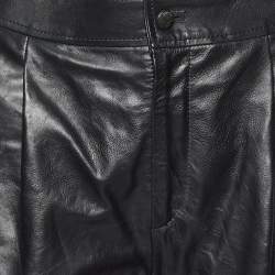 Pre Owned Gucci Black Leather Button Detail Pants S