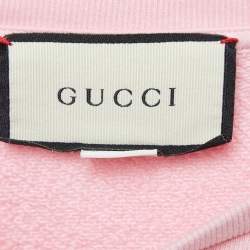 Pre Owned Gucci Pink Embroidered Cotton Knit Sweatshirt S