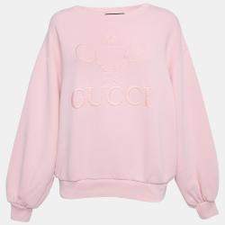 Pre Owned Gucci Pink Embroidered Cotton Knit Sweatshirt S