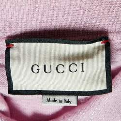 Gucci Pink Monogram Patterned Lurex Knit Long Sleeve Polo XS