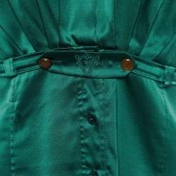 Pre Owned Gucci Green Silk Gathered Button Detailed Top M