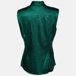 Pre Owned Gucci Green Silk Gathered Button Detailed Top M