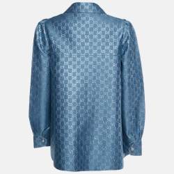 Gucci Blue GG Lurex Wool & Silk Flared Jacket M