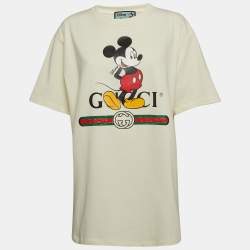 Gucci X Disney Cream Mickey Mouse Print Cotton T-Shirt M