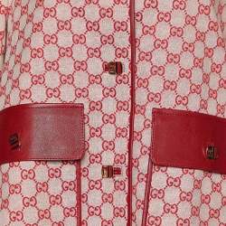 Gucci Red Monogram Jacquard Leather Trimmed Blazer & Skirt Set M