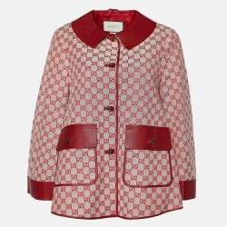 Gucci Red Monogram Jacquard Leather Trimmed Blazer & Skirt Set M