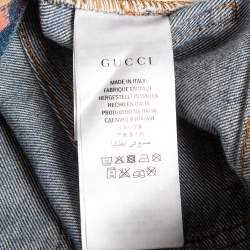 Pre Owned Gucci Blue Floral Hand Painted Denim Jeans XS Waist 23"