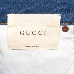 Pre Owned Gucci Blue Floral Hand Painted Denim Jeans XS Waist 23"