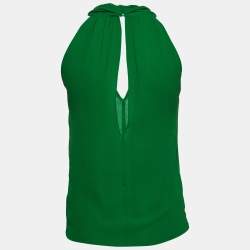 Gucci Green Silk Crepe V Neck Sleeveless Top S