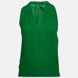 Gucci Green Silk Crepe V Neck Sleeveless Top S