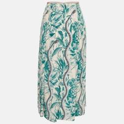 Pre Owned Gucci Green Snake Print Crepe De China Skirt L