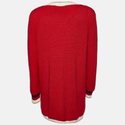 Pre Owned Gucci Red Wool Knit Buttoned Front Cardigan M