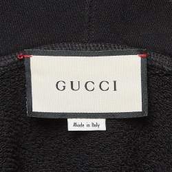 Gucci Black Logo Print Cotton Knit Hooded Dress S
