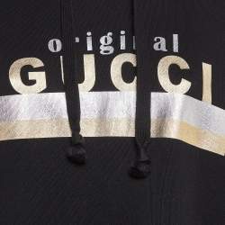 Gucci Black Logo Print Cotton Knit Hooded Dress S