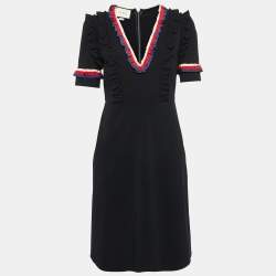 Gucci Black Jersey Ruffled Detail Sheath Dress L