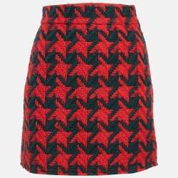 Gucci Red/Green Houndstooth Wool Mini Skirt S