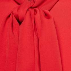 Gucci Red Satin Silk Tie-Up Neck Blouse S
