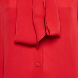 Gucci Red Satin Silk Tie-Up Neck Blouse S