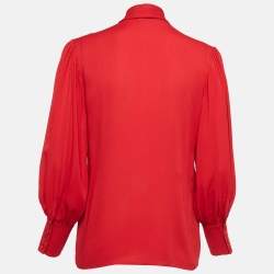 Gucci Red Satin Silk Tie-Up Neck Blouse S
