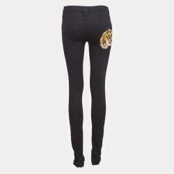 Pre Owned Gucci Black Tiger Applique Denim Skinny Jeans S Waist 26"