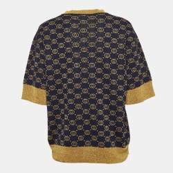 Pre Owned Gucci Navy Blue GG Lame Knit Top S